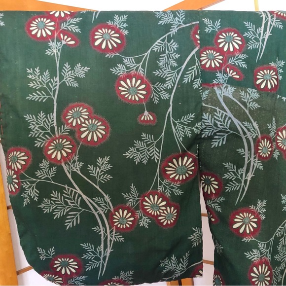 ❌SOLD Vintage Green Floral Cotton “Boro” Cropped Kimono Robe Jacket - Picture 11 of 13